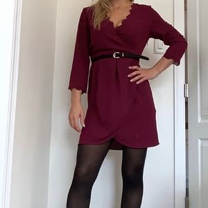 Elegant burgundy dress for work or cocktail - size S